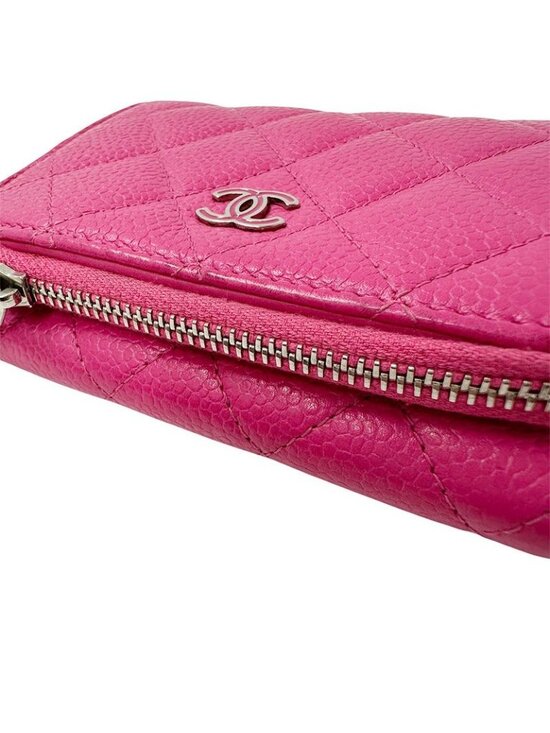 Chanel Wallet Trifold Quilted Caviar Leather Pink Silver Har - Picture 6 of 10
